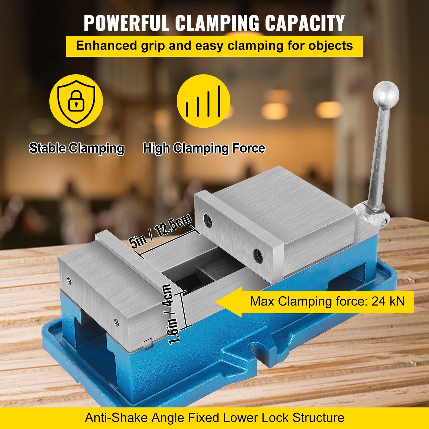 5" Super-Lock Vise For NC/CNC Machines Bench Clamp Vise High Precision, Vise Clamp Vice CNC Vise Lockdown Vise Drilling 125mm Width CNC 24KN