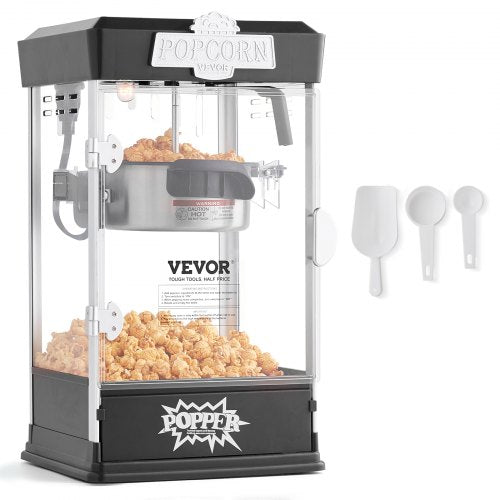 Popcorn Maker, 480W Popcorn Popper Machine, 4 Oz Kettle Makes 1.5 Gallon per Batch, Tabletop Popcorn Maker, Includes 3 Scoops, Movie Theater Style, Black