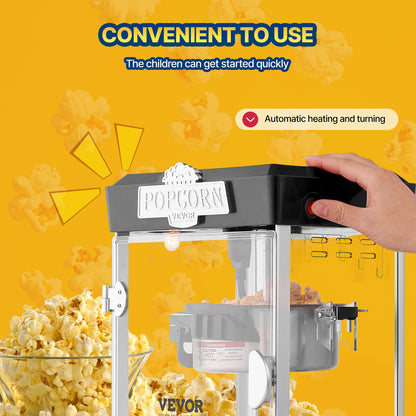 Popcorn Maker, 480W Popcorn Popper Machine, 4 Oz Kettle Makes 1.5 Gallon per Batch, Tabletop Popcorn Maker, Includes 3 Scoops, Movie Theater Style, Black
