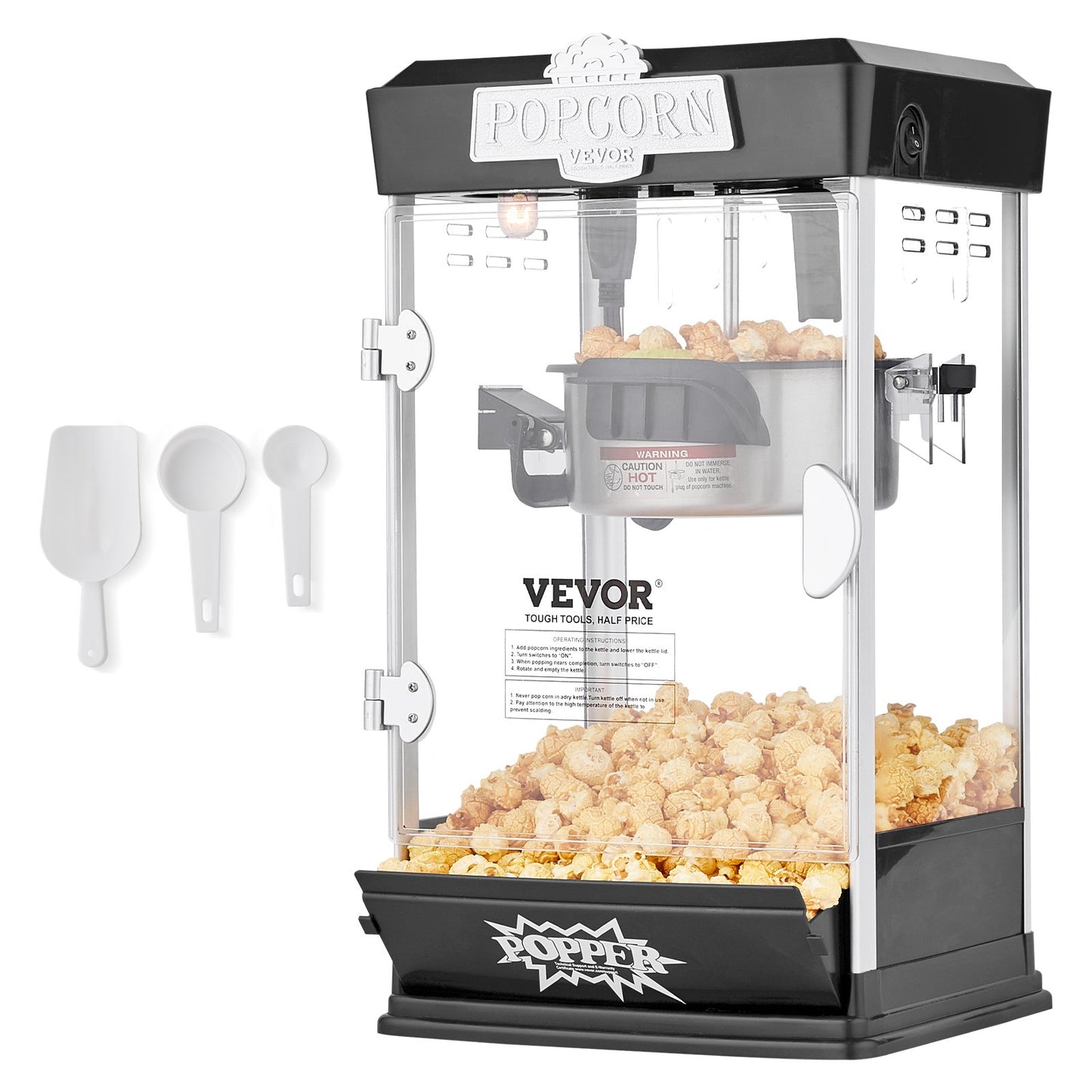 Popcorn Maker, 480W Popcorn Popper Machine, 4 Oz Kettle Makes 1.5 Gallon per Batch, Tabletop Popcorn Maker, Includes 3 Scoops, Movie Theater Style, Black