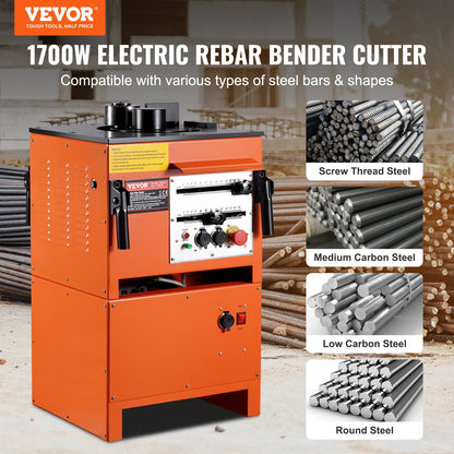 2-in-1 Electric Rebar Bender, 1700W Portable Hydraulic Rebar Bending Machine, 3 Bending Angle up to 1 Inch #8 (4-25mm) within 4 Seconds, High Power Steel Rebar Bender w/ Rich Accessory, RBC-25