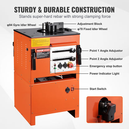 2-in-1 Electric Rebar Bender, 1700W Portable Hydraulic Rebar Bending Machine, 3 Bending Angle up to 1 Inch #8 (4-25mm) within 4 Seconds, High Power Steel Rebar Bender w/ Rich Accessory, RBC-25