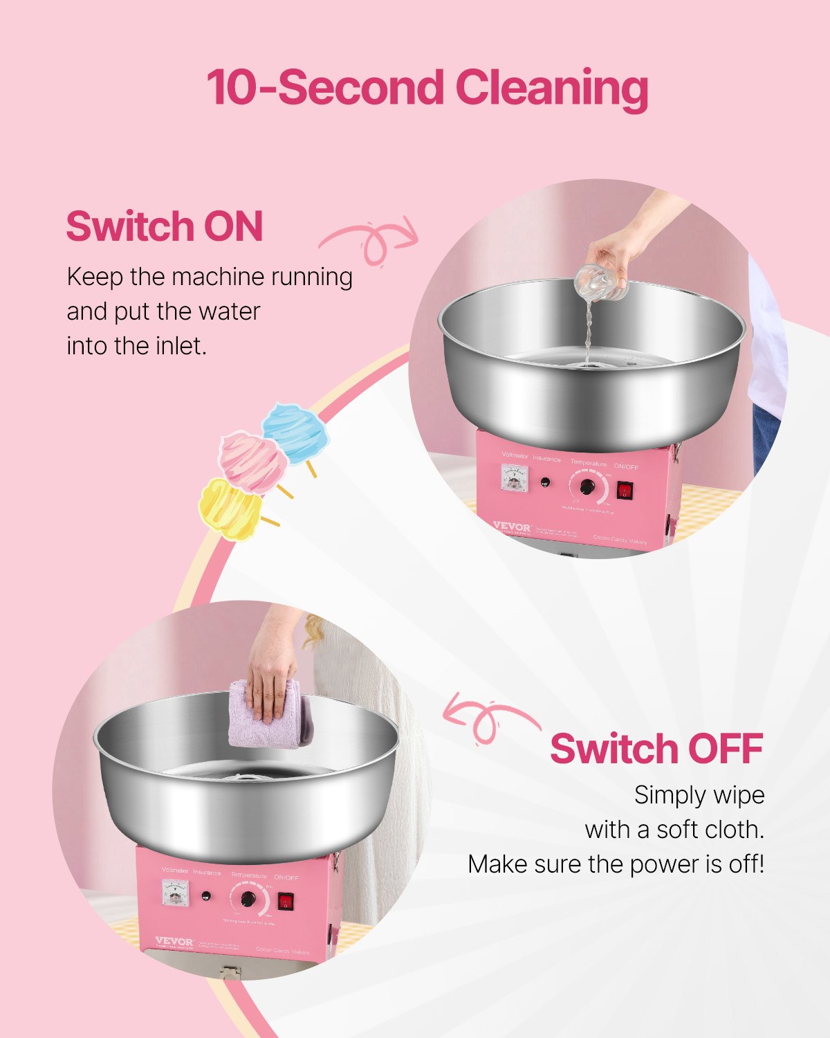 Electric Cotton Candy Machine, 1000W Commercial Candy Floss Maker with 52cm Stainless Steel Bowl, Sugar Scoop, and Drawer, Easy Home Use, Perfect for Kids Birthday, Family Party, Pink