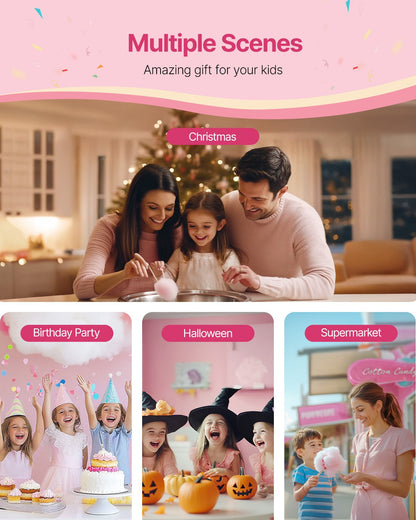 Electric Cotton Candy Machine, 1000W Commercial Candy Floss Maker with 52cm Stainless Steel Bowl, Sugar Scoop, and Drawer, Easy Home Use, Perfect for Kids Birthday, Family Party, Pink