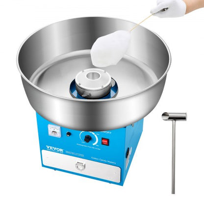 Electric Cotton Candy Machine, 1000W Commercial Candy Floss Maker with 52cm in Stainless Steel Bowl, Sugar Scoop, and Drawer, Easy Home Use, Perfect for Kids Birthday, Family Party, Blue