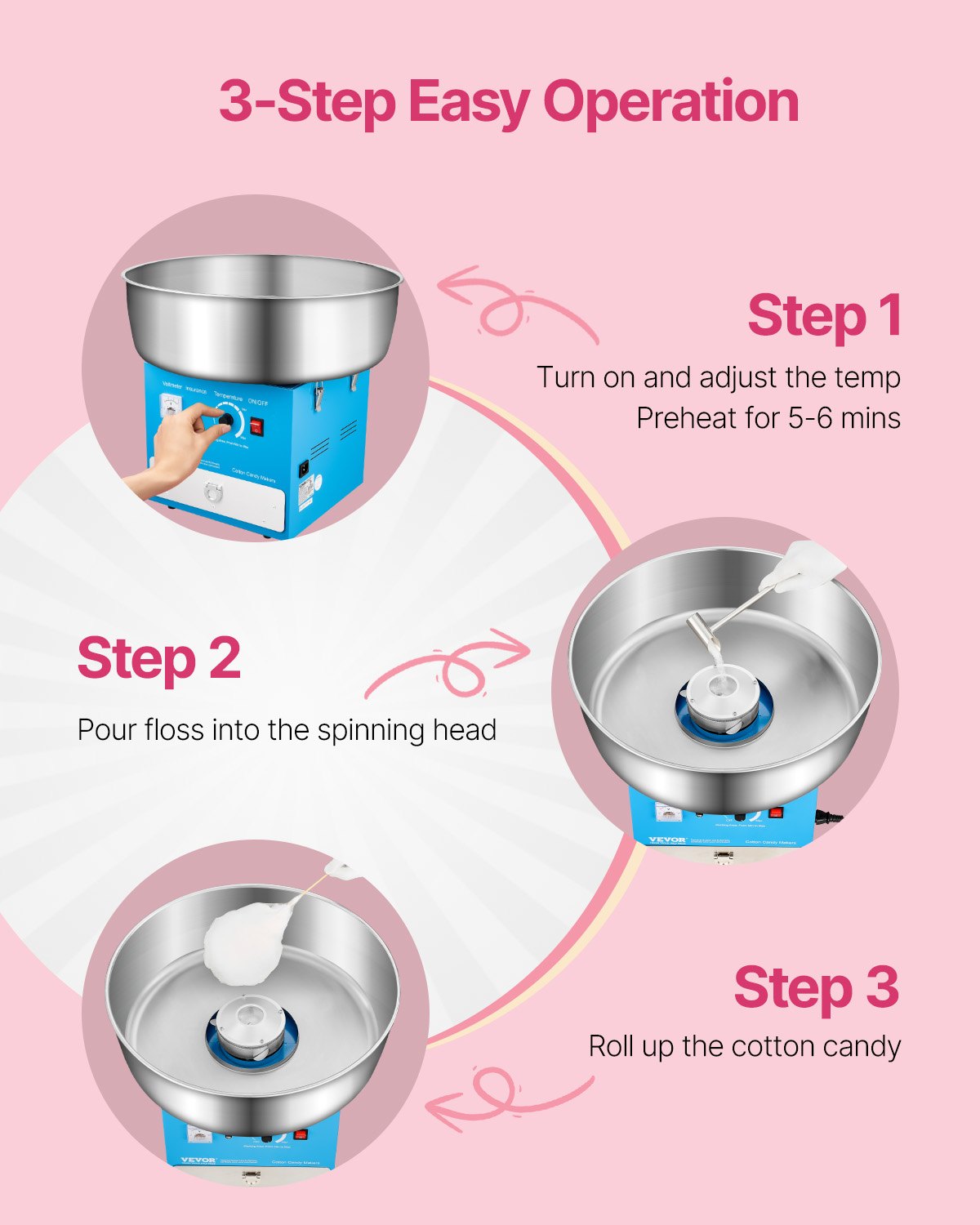 Electric Cotton Candy Machine, 1000W Commercial Candy Floss Maker with 52cm in Stainless Steel Bowl, Sugar Scoop, and Drawer, Easy Home Use, Perfect for Kids Birthday, Family Party, Blue