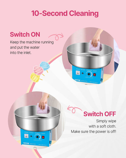 Electric Cotton Candy Machine, 1000W Commercial Candy Floss Maker with 52cm in Stainless Steel Bowl, Sugar Scoop, and Drawer, Easy Home Use, Perfect for Kids Birthday, Family Party, Blue