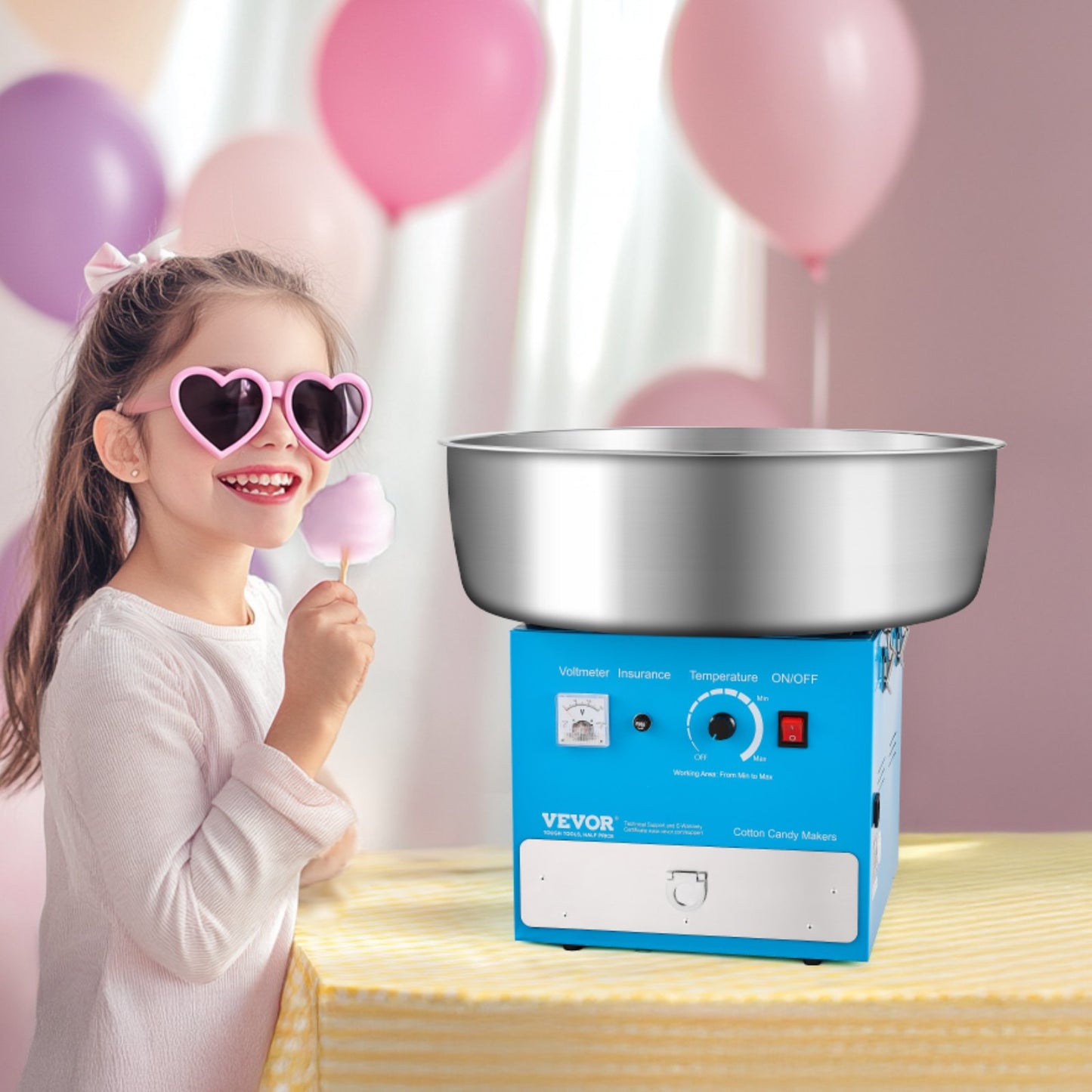 Electric Cotton Candy Machine, 1000W Commercial Candy Floss Maker with 52cm in Stainless Steel Bowl, Sugar Scoop, and Drawer, Easy Home Use, Perfect for Kids Birthday, Family Party, Blue