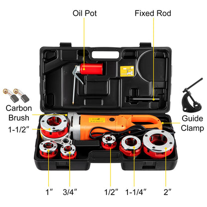 Electric Pipe Threader, 2300W Pipe Threading Machine, Heavy-Duty Hand-Held Power Drive Kit, 220V Pipe Threader Machine, Portable Pipe Threader with 6 Dies 1.27-5.1 cm