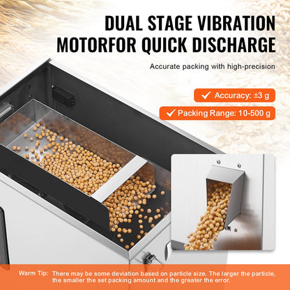 Powder Filling Machine, 0.022-1.1lbs/10-500g, Automatic Intelligent Particle Weighing Filling Machine, Bottle Bag Powder Filler Particle Dispenser for Tea Seeds Grains Powder Flour Beans Glitter