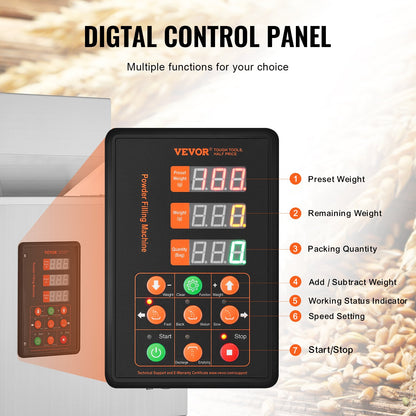 Pulverfyllningsmaskin, 0,002-0,22 lbs/1-100 g, automatisk intelligent partikelvägningsmaskin, flaskpåsepulverfyllningsmaskin partikeldispenser för tefrön, spannmål, pulver, mjöl, bönor, glitter