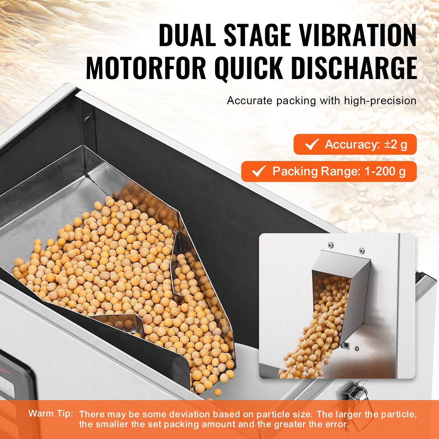 Pulverfyllningsmaskin, 0,002-0,44 lbs/1-200 g, automatisk intelligent partikelvägningsmaskin, flaskpåsepulverfyllningsmaskin partikeldispenser för tefrön, spannmål, pulver, mjöl, bönor, glitter