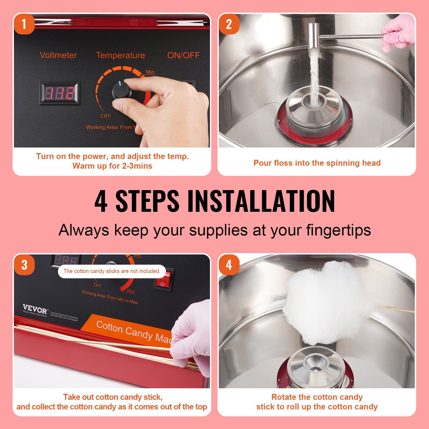 Electric Cotton Candy Machine, 1000W Candy Floss Maker, Commercial Cotton Candy Machine with Cover, Stainless Steel Bowl, and Sugar Scoop, Perfect for Home Kids Birthday, Family Party (Red)