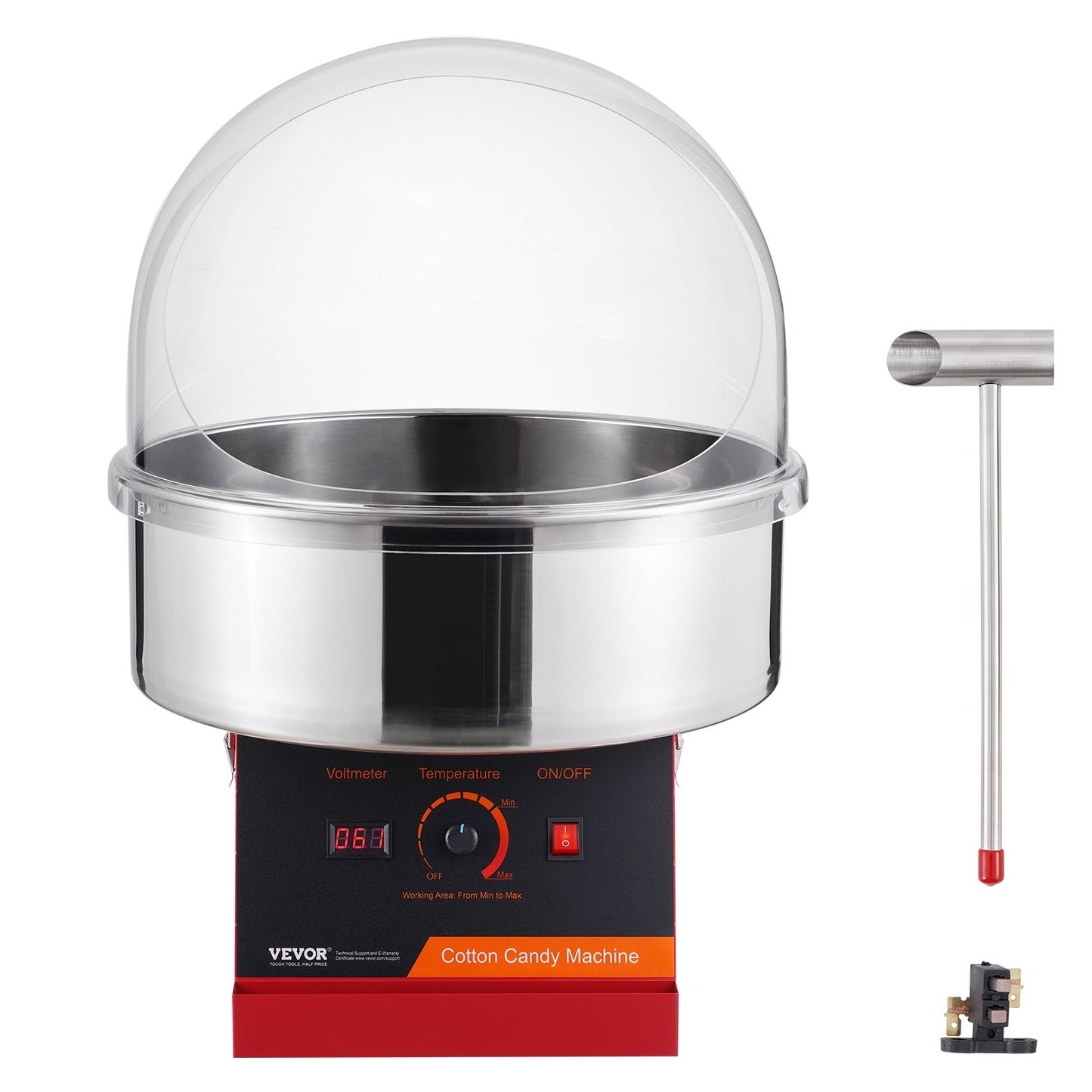 Electric Cotton Candy Machine, 1000W Candy Floss Maker, Commercial Cotton Candy Machine with Cover, Stainless Steel Bowl, and Sugar Scoop, Perfect for Home Kids Birthday, Family Party (Red)