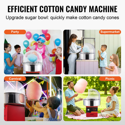 Electric Cotton Candy Machine, 1000W Candy Floss Maker, Commercial Cotton Candy Machine with Cover, Stainless Steel Bowl, Sugar Scoop, Drawer, Perfect for Home Kids Birthday, Family Party, Red