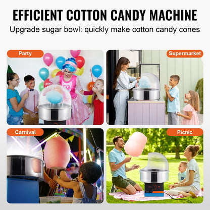 Electric Cotton Candy Machine, 1000W Candy Floss Maker, Commercial Cotton Candy Machine with Cover, Stainless Steel Bowl, and Sugar Scoop, Perfect for Home Kids Birthday, Family Party (Blue)