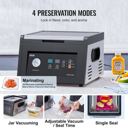 Chamber Vacuum Sealer, 380W Vacuum Pump Power, Sealing Bag Packing Machine for Wet Foods, Meat, Compact Design with 290 mm Sealing Length, Ideal Commercial Sealer for Professional and Home Use