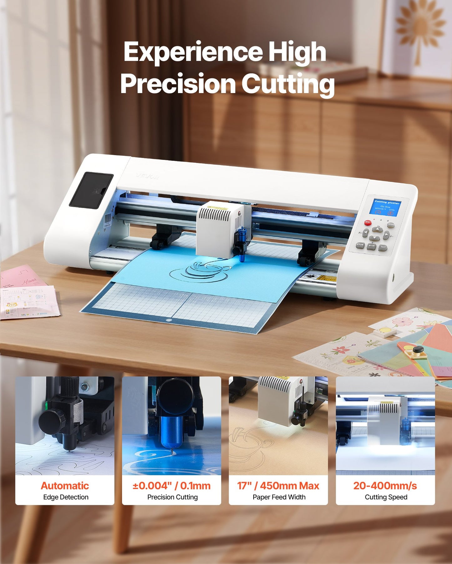Skärmaskin, automatisk kantavkänning av vinylskärare med designprogramvara och material, kompatibel med flera filformat, för att skapa anpassade gör-det-själv-pyssel, kort, klistermärken