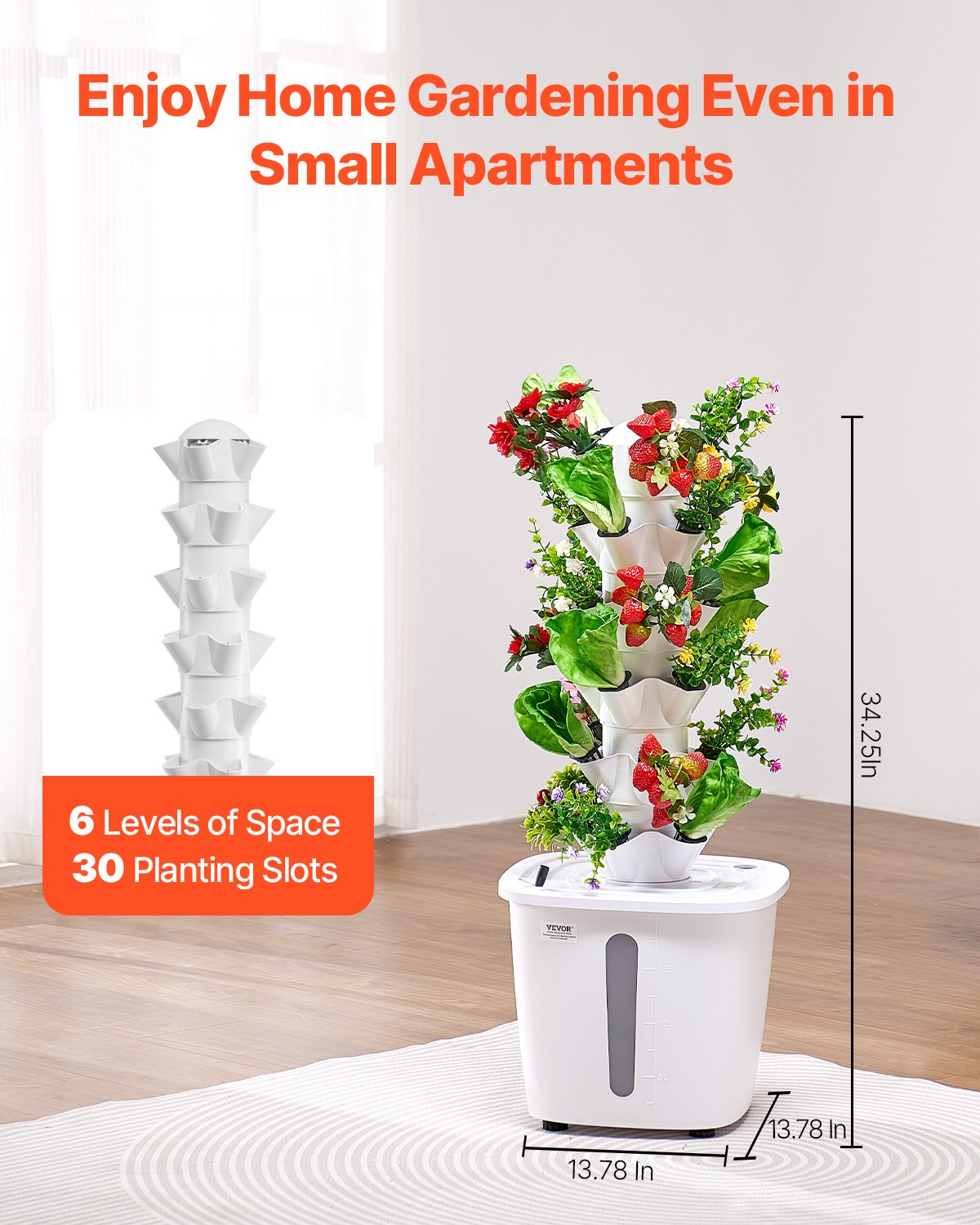 Hydroponic Growing System, 30 Pods Vertical 6 Tiers Hydroponic Tower, Home Hydronic Garden with Water Pump & Timer, Water Circulation Plants Germination Kit for Indoor Herbs Fruits & Vegetables