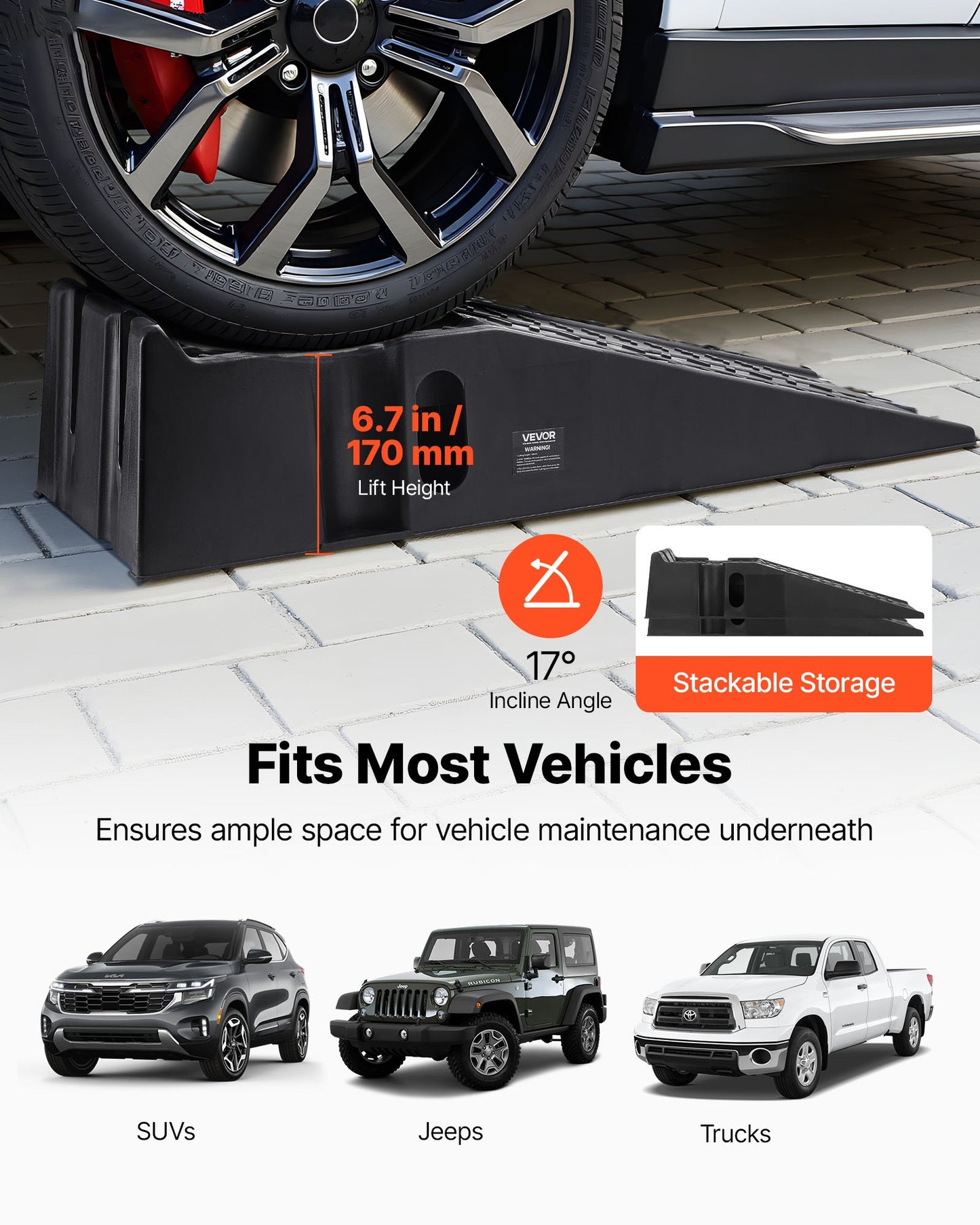 Car Ramps, 2 PCS 7257 kg GVW Capacity, 170 mm Lift Height, Portable High Profile Car Service Ramps for Home Garage Maintenance and Oil Changes, Heavy Duty for Truck SUV Vehicle Repair, Black