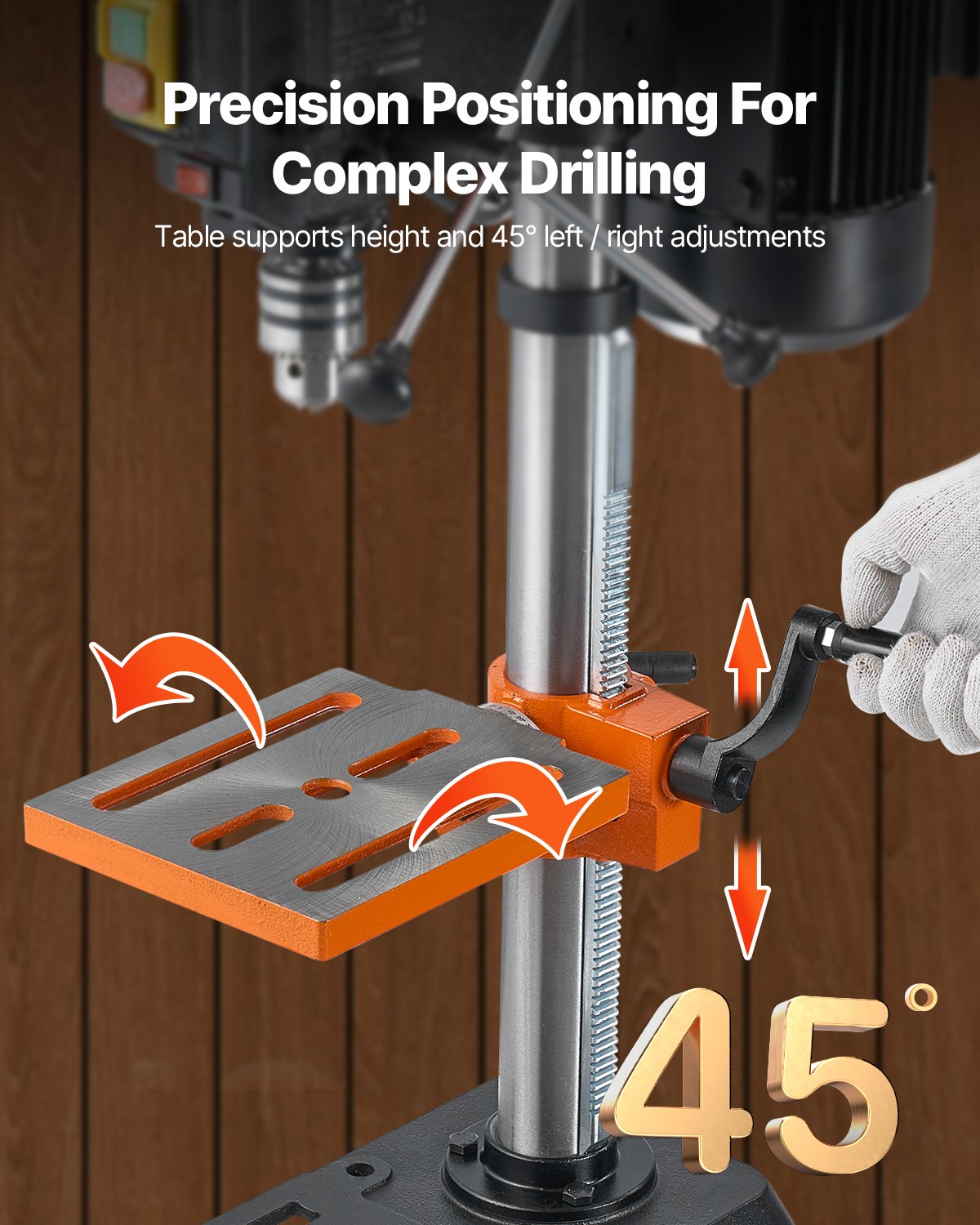 254 mm Benchtop Drill Press, 550W Induction Motor, Tabletop Drilling Machine with 550 / 950 / 1500 / 2000 / 2500 RPM Adjustable Speed, 0-45° Tilting Worktable, X-Ray Positioning, for Wood Metal