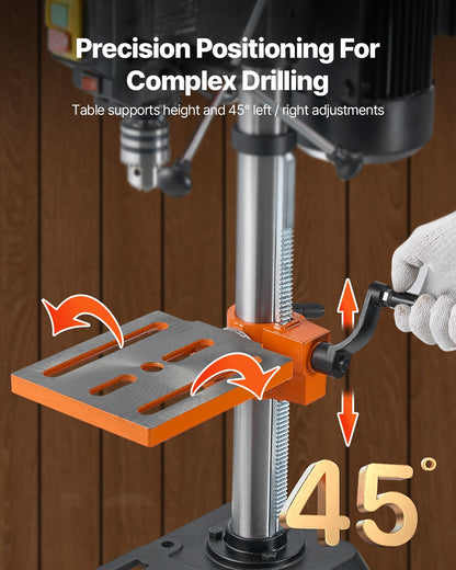 254 mm Benchtop Drill Press, 550W Induction Motor, Tabletop Drilling Machine with 550 / 950 / 1500 / 2000 / 2500 RPM Adjustable Speed, 0-45° Tilting Worktable, X-Ray Positioning, for Wood Metal