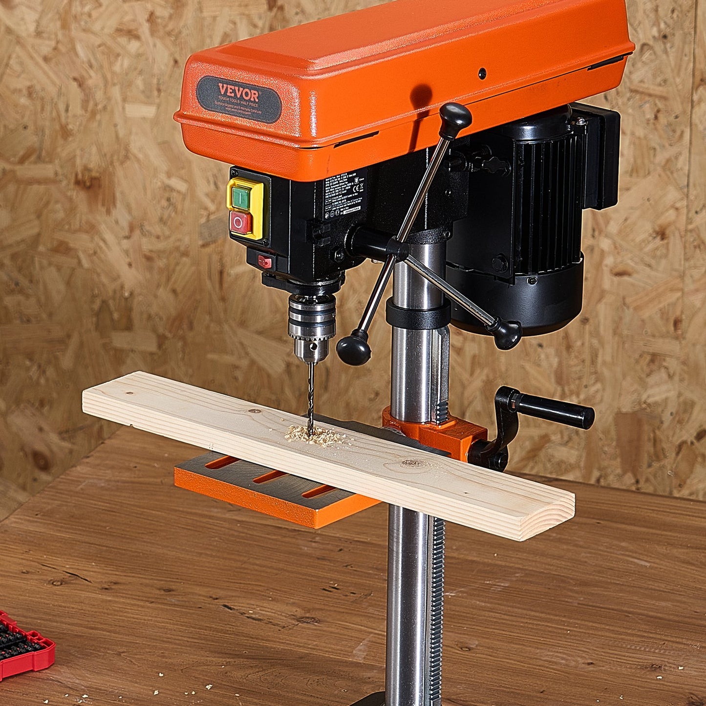 254 mm Benchtop Drill Press, 550W Induction Motor, Tabletop Drilling Machine with 550 / 950 / 1500 / 2000 / 2500 RPM Adjustable Speed, 0-45° Tilting Worktable, X-Ray Positioning, for Wood Metal