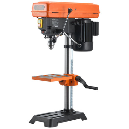 254 mm Benchtop Drill Press, 550W Induction Motor, Tabletop Drilling Machine with 550 / 950 / 1500 / 2000 / 2500 RPM Adjustable Speed, 0-45° Tilting Worktable, X-Ray Positioning, for Wood Metal