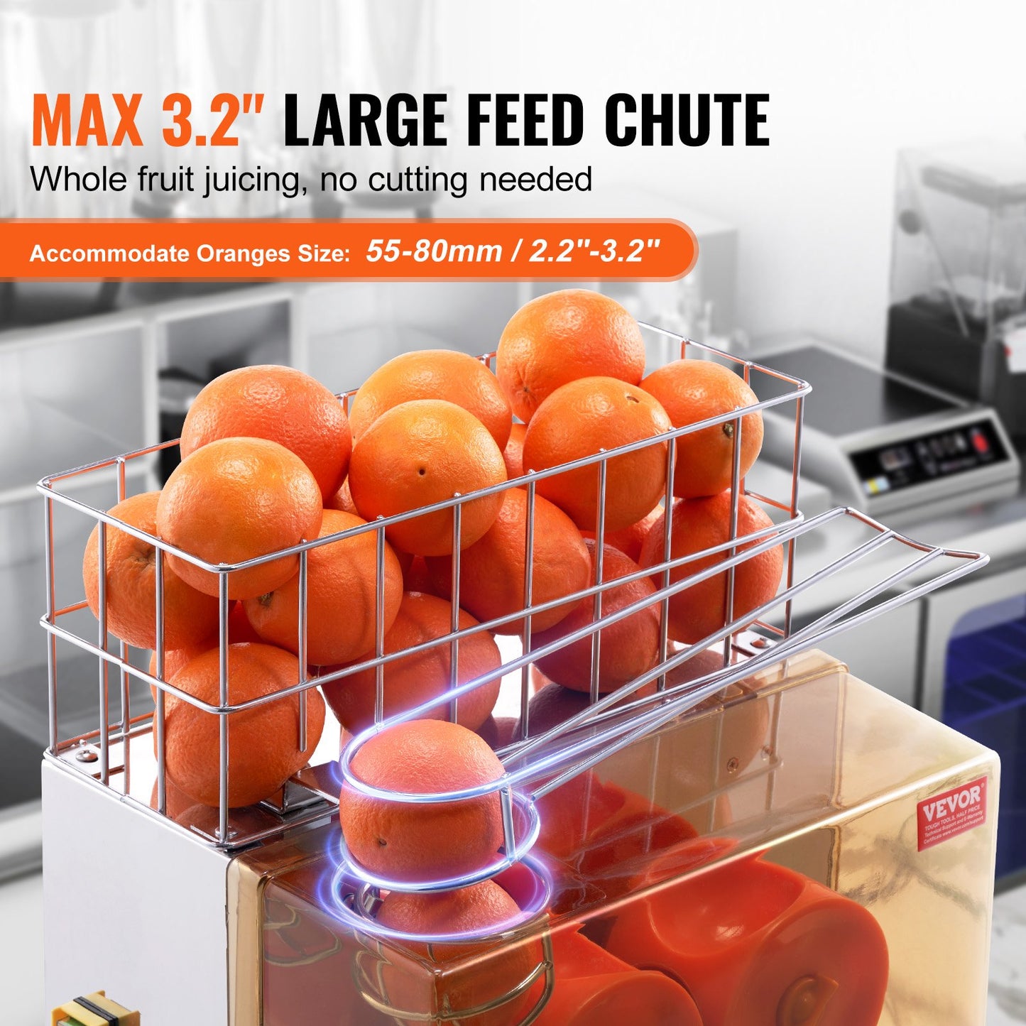Commercial Orange Juicer Machine, 120W Automatic Juice Extractor, Stainless Steel Orange Squeezer for 20 Oranges Per Minute, with Pull-Out Filter Box, PC Cover, 2 Peel Collecting Buckets