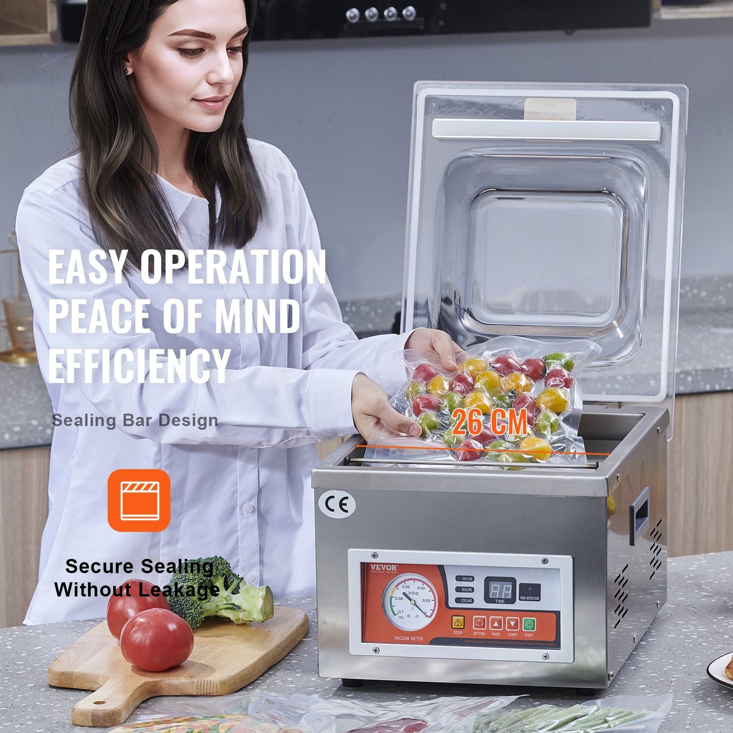 Chamber Vacuum Sealer, 260W Sealing Power, Vacuum Packing Machine for Wet Foods, Meats, Marinades and More, Compact Size with 10.2" Sealing Length, Applied in Home Kitchen and Commercial Use