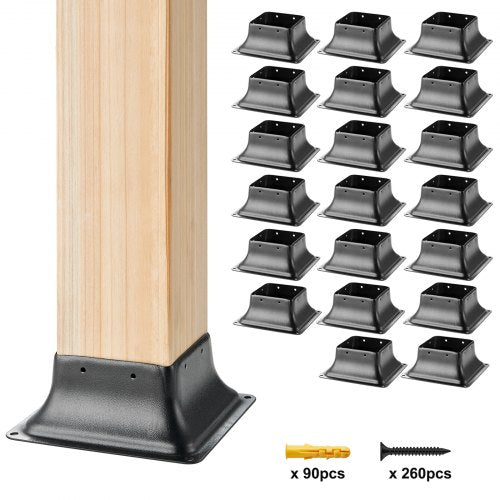 101.6x101.6mm Post Base 20Pcs, Internal 91x91mm Heavy Duty Powder-Coated Steel Post Bracket Fit for Standard Wood Post Anchor, Decking Post Base for Deck Porch Handrail Railing Support