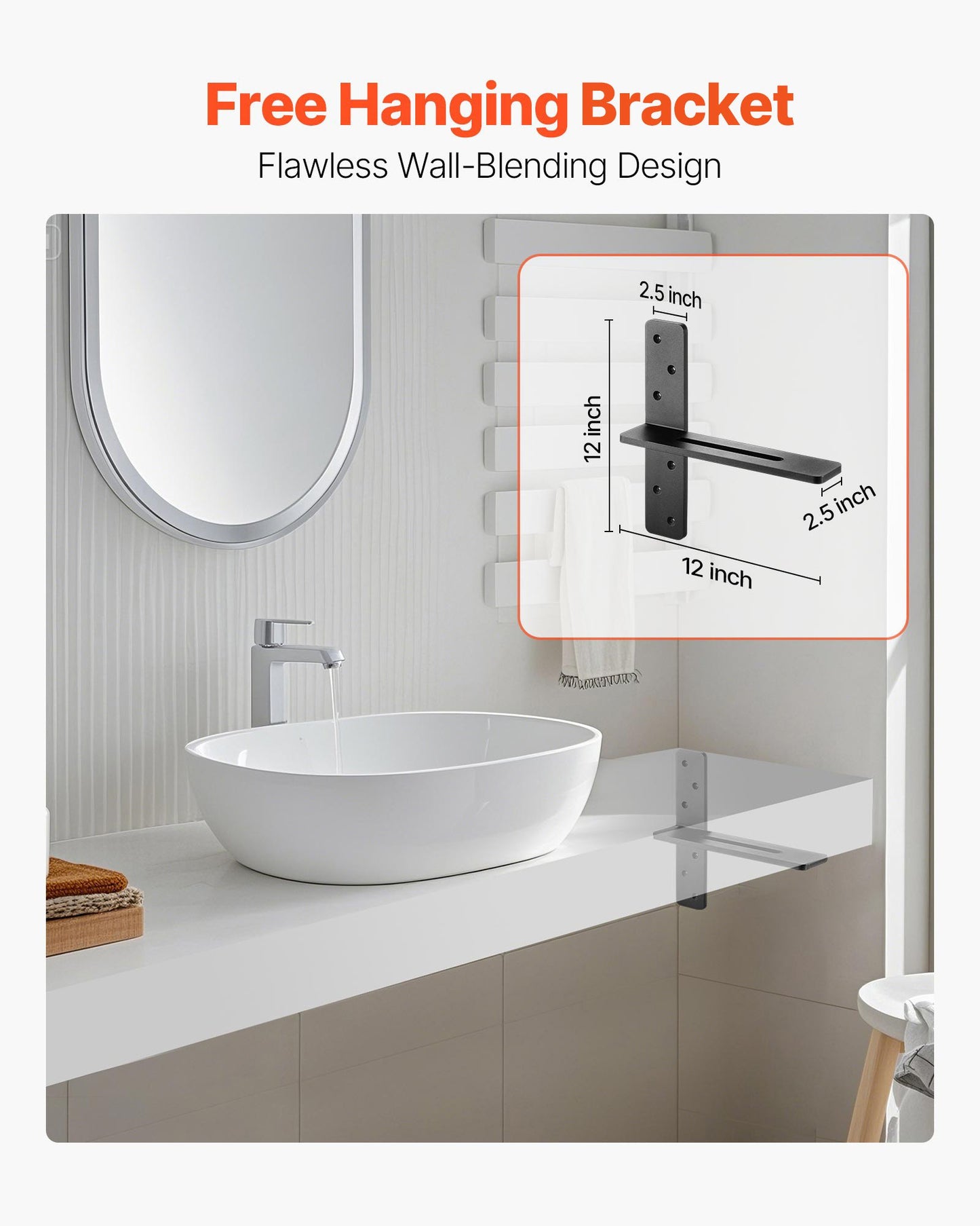 T Shelf Brackets 2 Pcs, 200 lbs/90 kg Weight Capacity, 12x2.89x12 in / 304.8x73.5x304.8 mm, Solid Steel Heavy Duty Brackets for Shelves, Countertop Support Floating Bracket Hardware with Screws