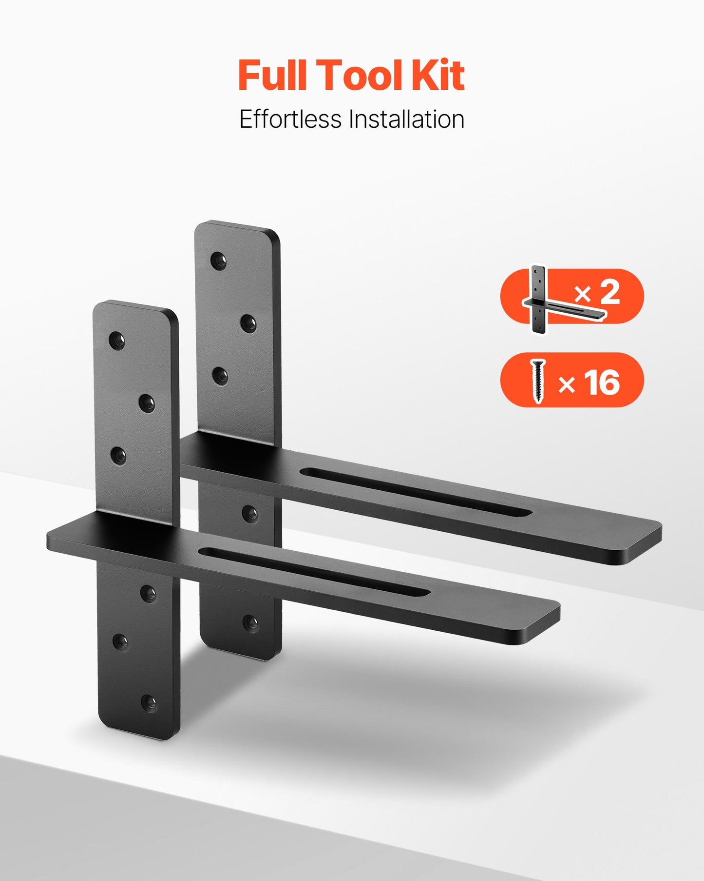 T Shelf Brackets 2 Pcs, 200 lbs/90 kg Weight Capacity, 14x2.89x12 in / 355.6x73.5x304.8 mm, Solid Steel Heavy Duty Brackets for Shelves, Countertop Support Floating Bracket Hardware with Screws
