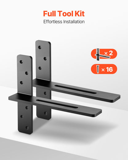 T Shelf Brackets 2 Pcs, 200 lbs/90 kg Weight Capacity, 14x2.89x12 in / 355.6x73.5x304.8 mm, Solid Steel Heavy Duty Brackets for Shelves, Countertop Support Floating Bracket Hardware with Screws