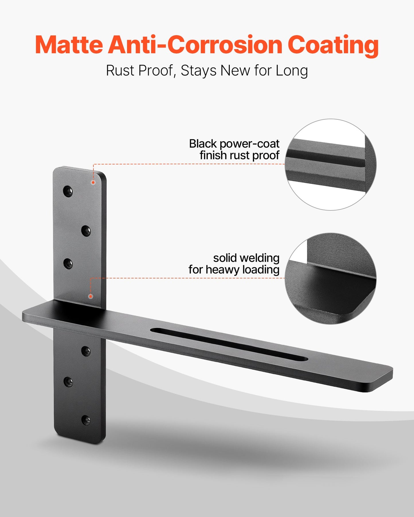 T Shelf Brackets 2 Pcs, 200 lbs/90 kg Weight Capacity, 16x2.89x12 in / 406.4x73.5x304.8 mm, Solid Steel Heavy Duty Brackets for Shelves, Countertop Support Floating Bracket Hardware with Screws