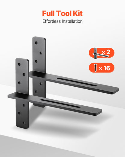 T Shelf Brackets 2 Pcs, 200 lbs/90 kg Weight Capacity, 16x2.89x12 in / 406.4x73.5x304.8 mm, Solid Steel Heavy Duty Brackets for Shelves, Countertop Support Floating Bracket Hardware with Screws