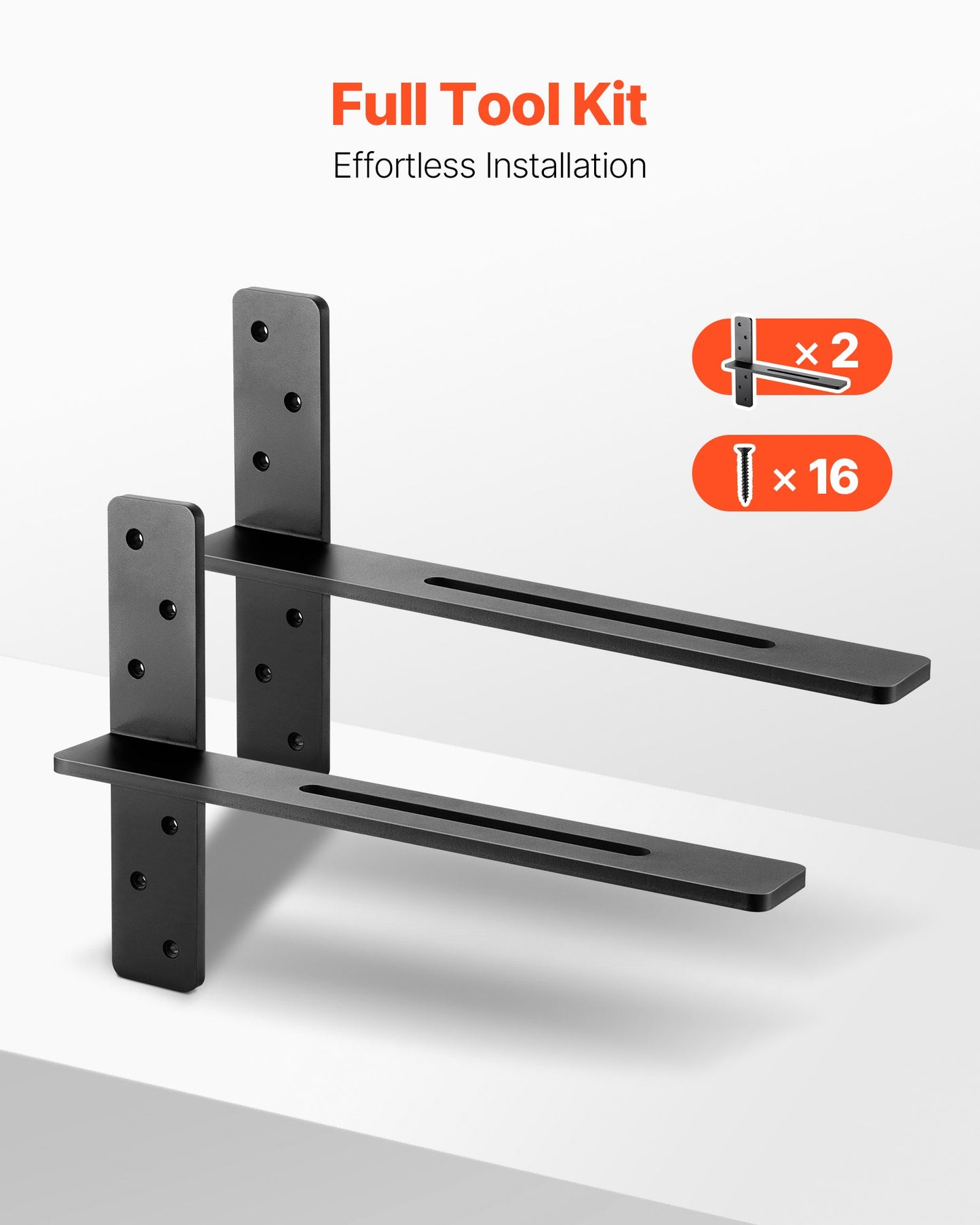 T Shelf Brackets 2 Pcs, 200 lbs/90 kg Weight Capacity, 18x2.89x12 in / 457.2x73.5x304.8 mm, Solid Steel Heavy Duty Brackets for Shelves, Countertop Support Floating Bracket Hardware with Screws