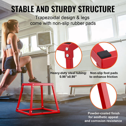 Plyometric Jump Boxes, 12/18/24/30 Inch Plyo Box, Platform and Jumping Agility Box, Anti-Slip Fitness Exercise Step Up Box Set for Home Gym Training, Conditioning Strength Training, Red