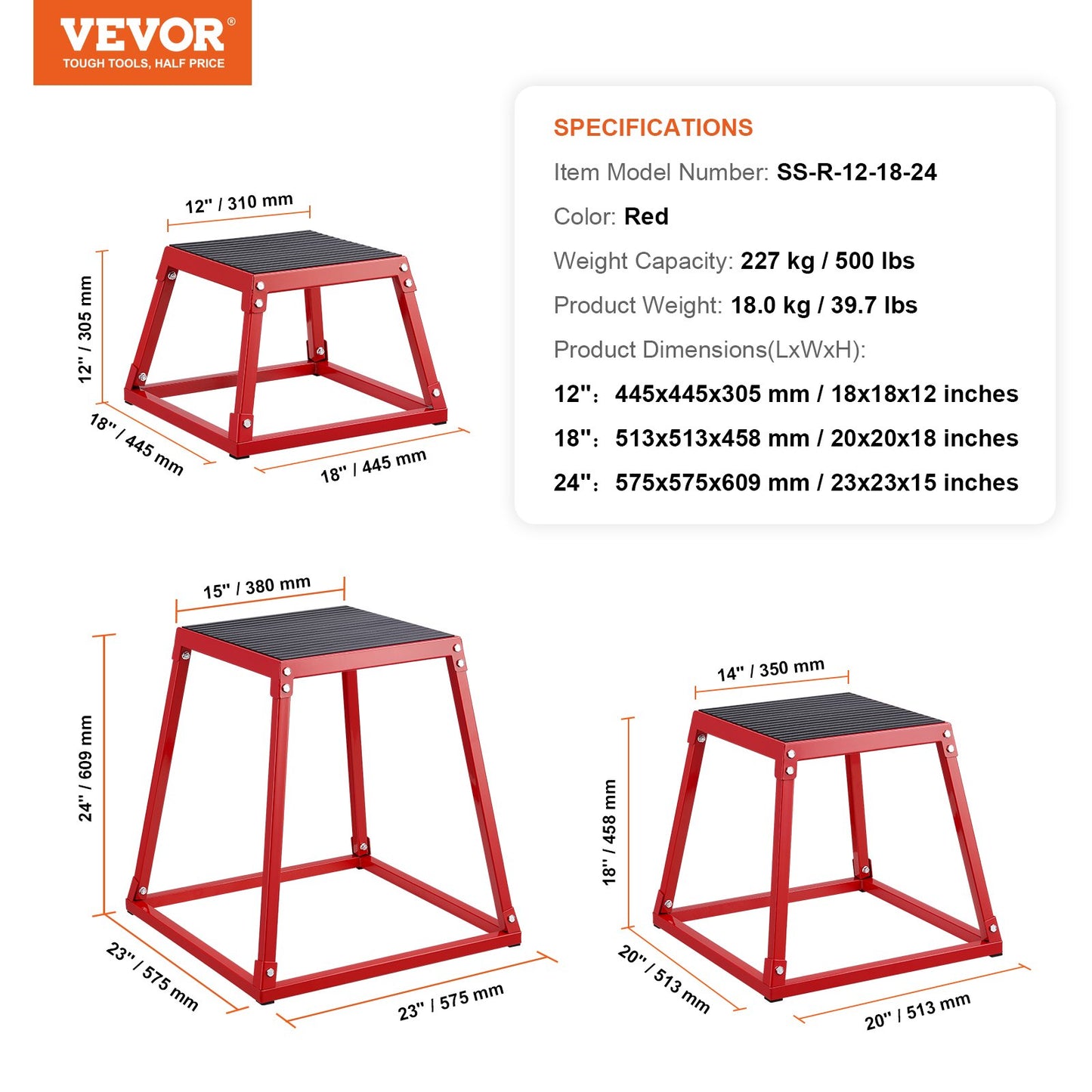 Plyometric Jump Boxes, 12/18/24 Inch Plyo Box, Platform and Jumping Agility Box, Anti-Slip Fitness Exercise Step Up Box Set for Home Gym Training, Conditioning Strength Training, Red