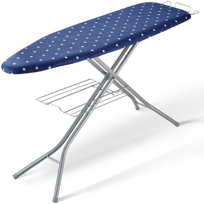 Ironing Board with Bottom Storage Tray, Thickened 4 Layers Iron Board with Heat Resistant Cover and 100% Cotton Cover, 10 Adjustable Heights Ironing Board for Home Laundry Room Use (Size 55x15)