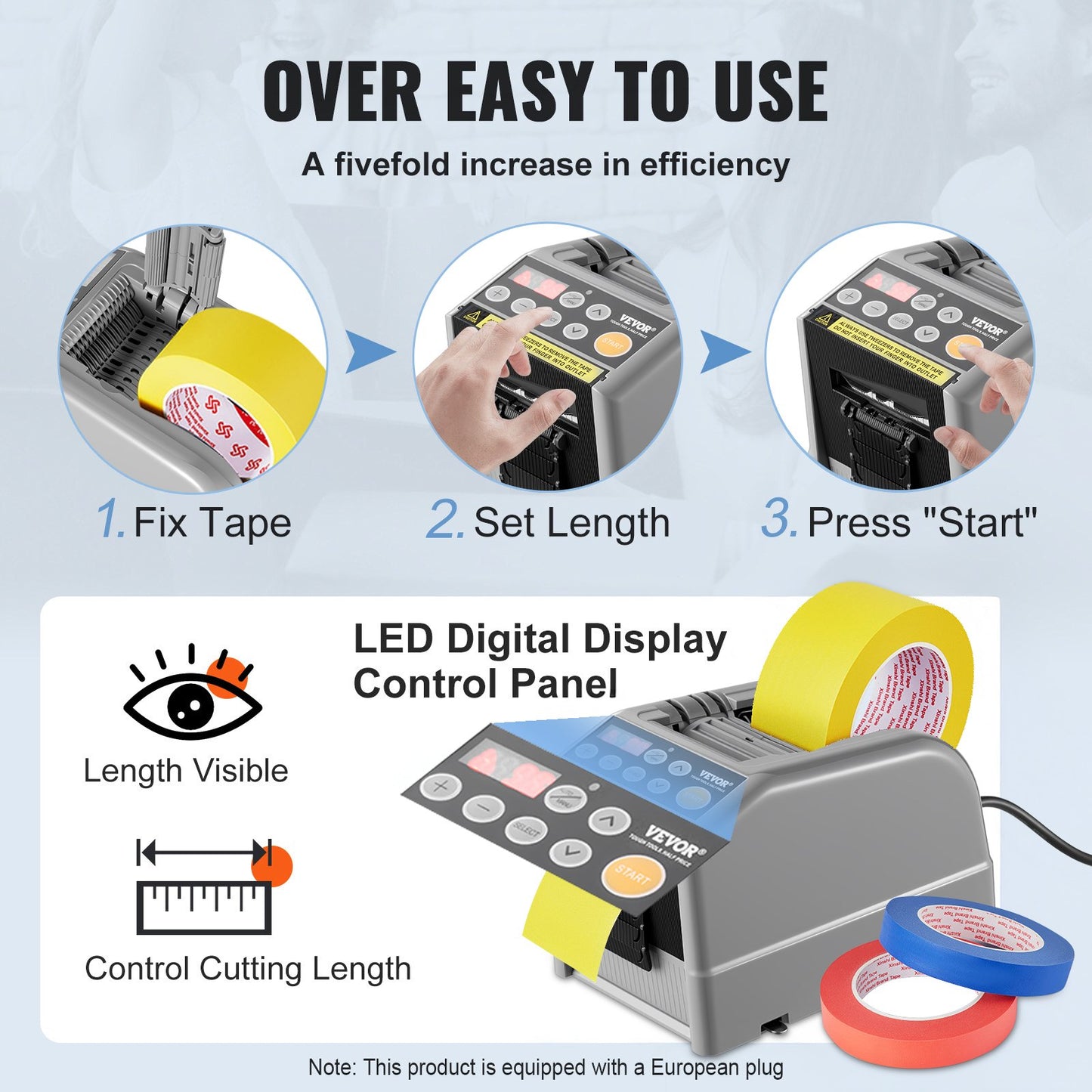 Zcut-9 Automatisk tejpdispenser Elektrisk tejpskärare Förpackningsmaskin Tejpskärmaskin 6-60 mm tejpbredd