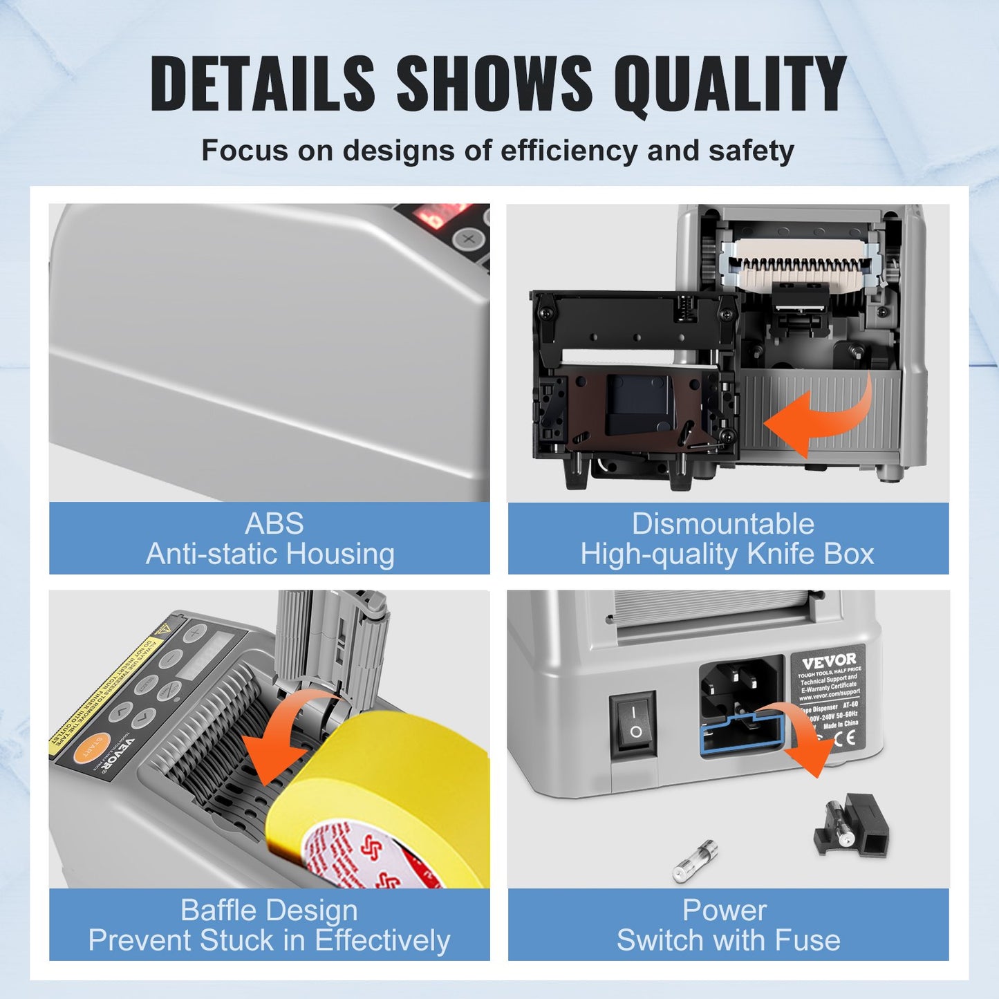 Zcut-9 Automatisk tejpdispenser Elektrisk tejpskärare Förpackningsmaskin Tejpskärmaskin 6-60 mm tejpbredd