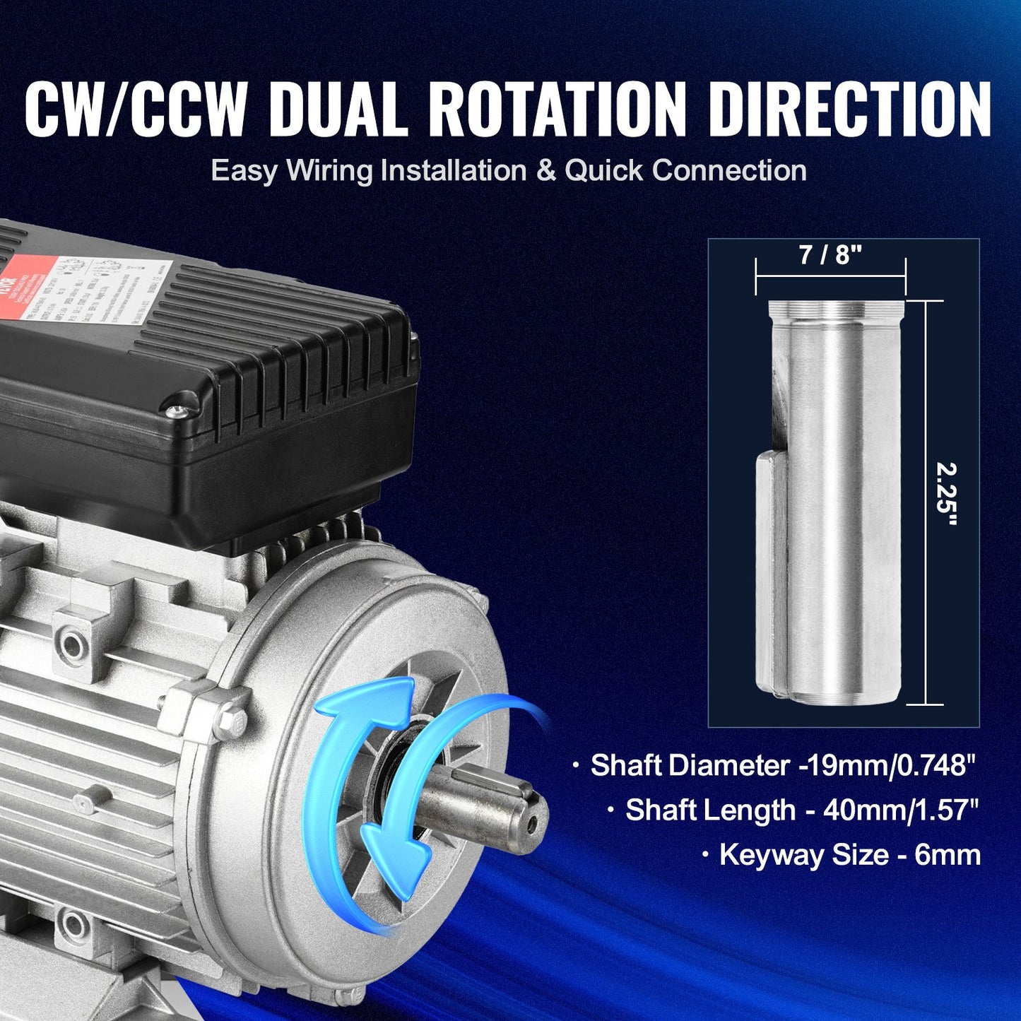 0.75KW Electric Motor 1400 rpm, AC 220~240V 5.45A, 80, B3 Frame, Air Compressor Motor Single Phase, 19mm Keyed Shaft, CW/CCW Rotation for Agricultural Machinery and General Equipment