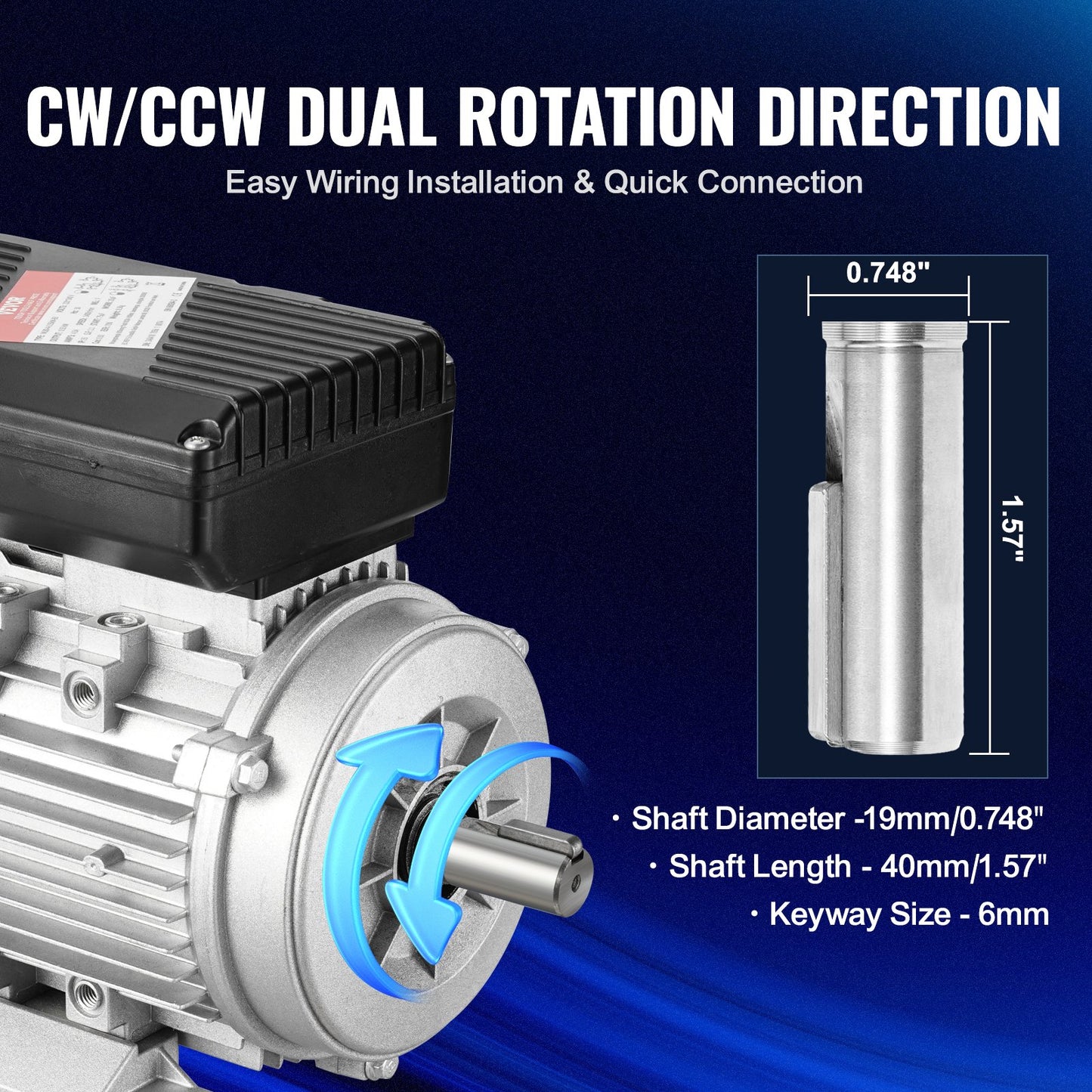 0.55KW Electric Motor 1400 rpm, AC 220~240V 4.5A, 80, B3 Frame, Air Compressor Motor Single Phase, 19mm Keyed Shaft, CW/CCW Rotation for Agricultural Machinery and General Equipment