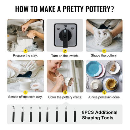 Keramikskiva 25 cm keramikformningsmaskin 280 W elektrisk keramikskiva med fotpedal och avtagbar skålformningsverktygssats för keramiklera hantverk DIY-lera