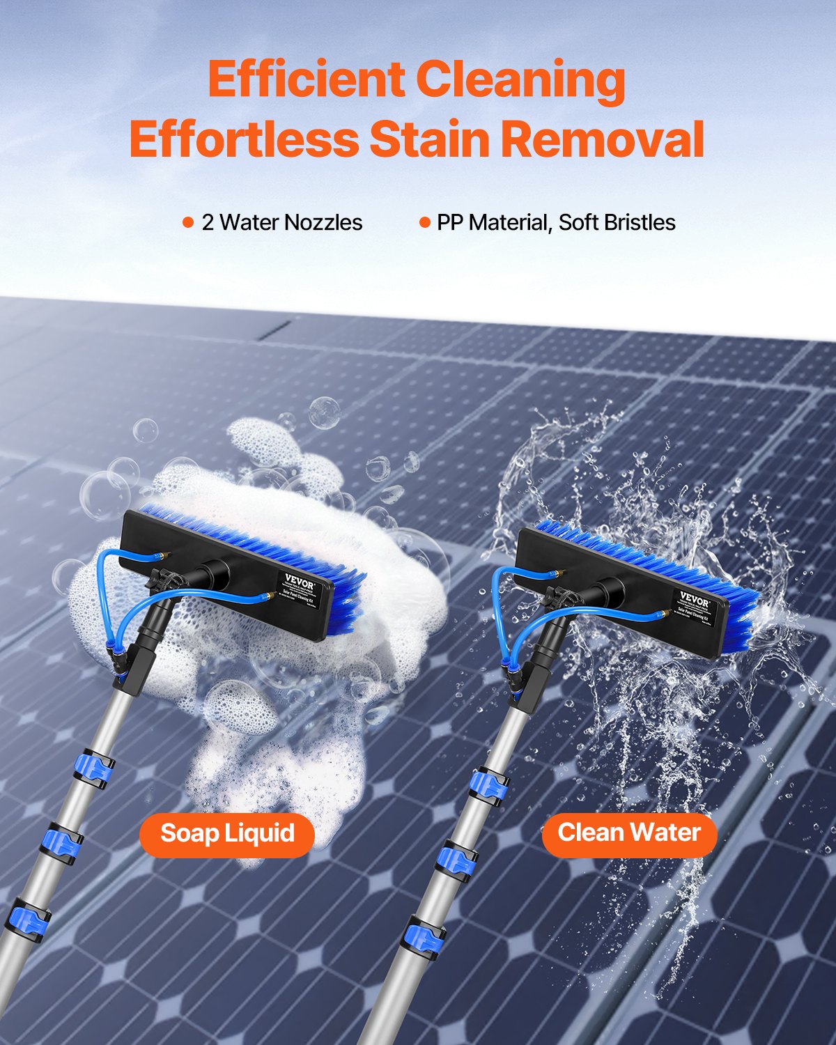 Water Fed Pole Kit, 6m Solar Panel Cleaning Pole with Extendable Handle, 180° Rotatable Brush Head & 20m Hose, Household & Outdoor Window Cleaner Tool for Caravan Solar Panel Deck