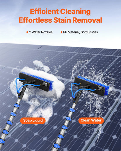 Water Fed Pole Kit, 11m Solar Panel Cleaning Pole with Extendable Handle, 180° Rotatable Brush Head & 20m Hose, Household & Outdoor Window Cleaner Tool for Caravan Solar Panel Deck
