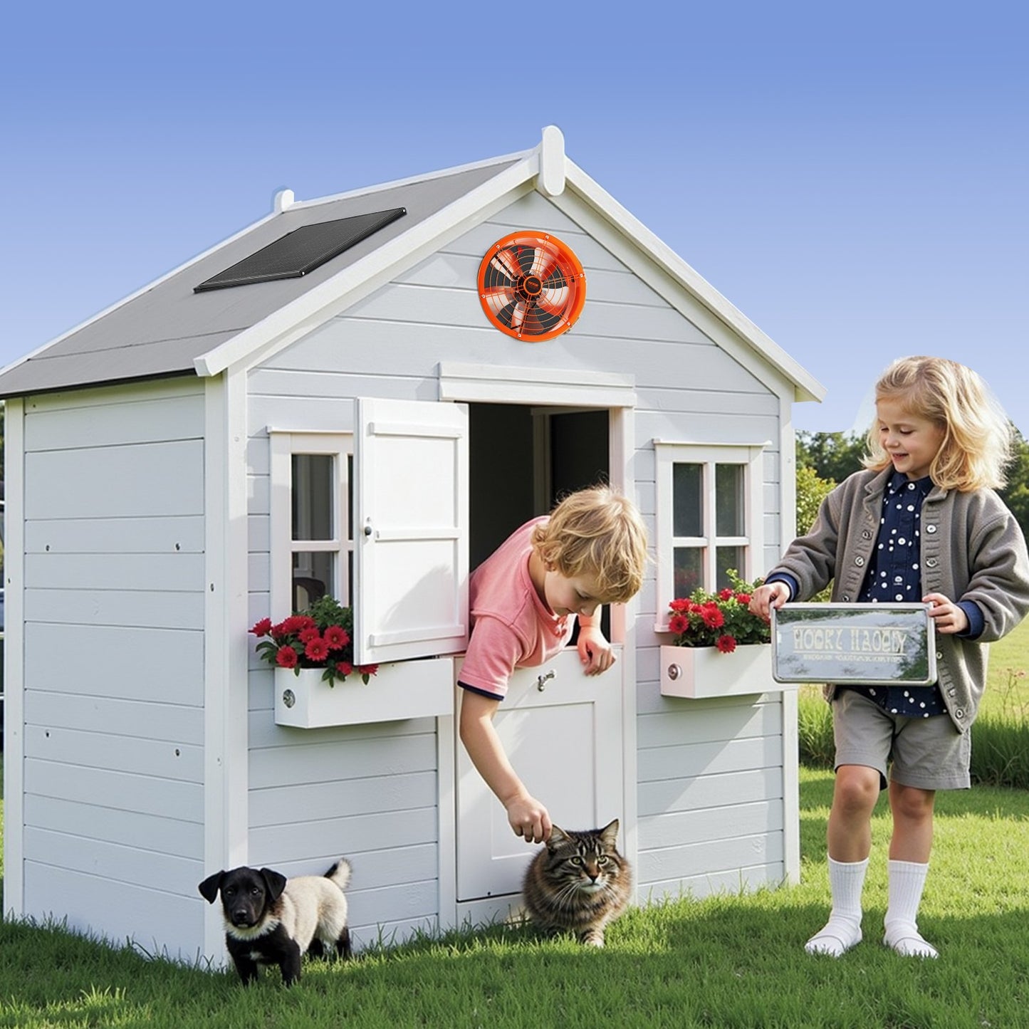 Gable Mount Fan, 14 Inch Solar Power Attic Exhaust Fan with Adjustable Thermostat & Outer Mesh, 1300 CFM House Ventilator Cool Upto 1850 Sq.Ft, Quiet Ventilation for Roof, Garage, Shop, Black