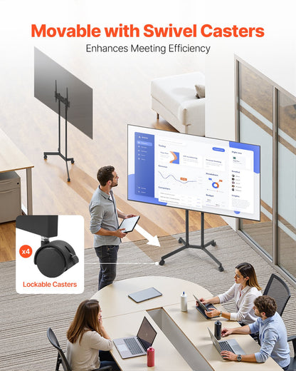 Rolling TV Stand, Mobile TV Cart for 32-65 Inch Screens, Height Adjustable, Portable Monitor Stand with Wheels Holds up to 88 lbs for Living Room, Bedroom, Office, Outdoor, Max VESA 400x400mm