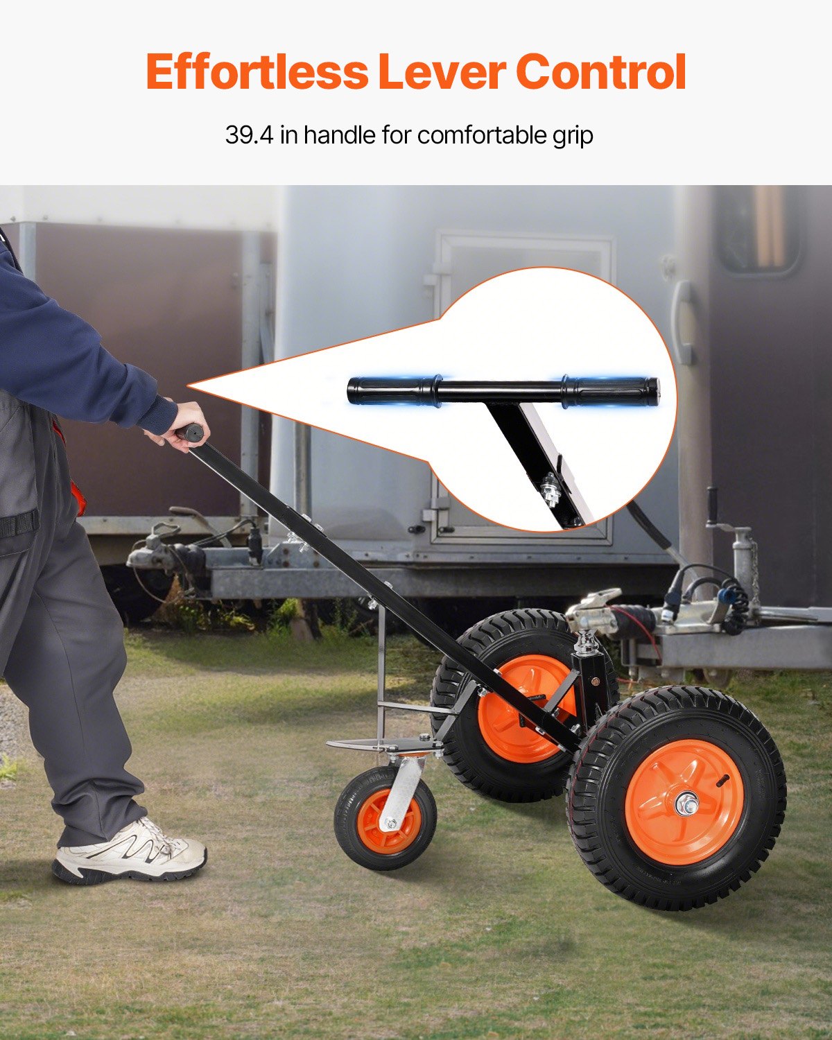 Trailer Dolly, 1200lbs Tongue Weight Capacity, Carbon Steel Trailer Mover with 2 inch Ball, 15.2 inch Pneumatic Tires, Portable Tow Dolly for Moving RV Trailer